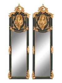 A Pair of Louis XV Style Painted and Parcel Gilt Composition Mirrors