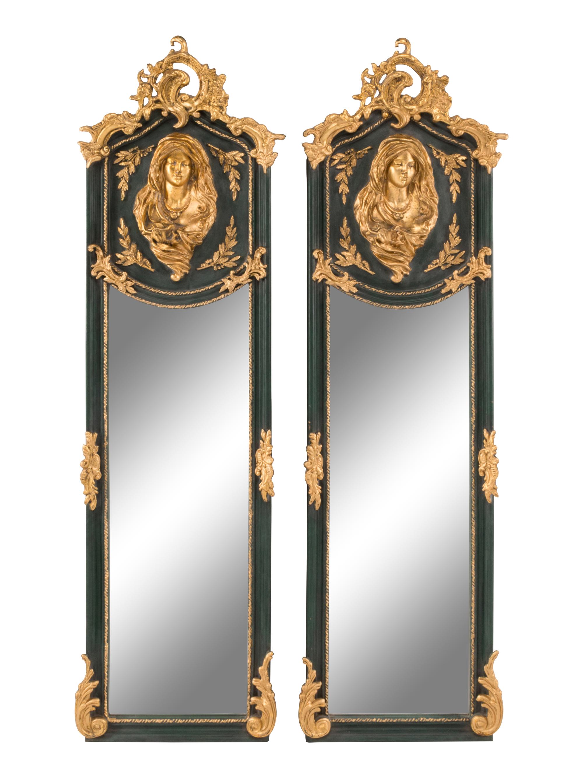 A Pair of Louis XV Style Painted and Parcel Gilt Composition Mirrors
