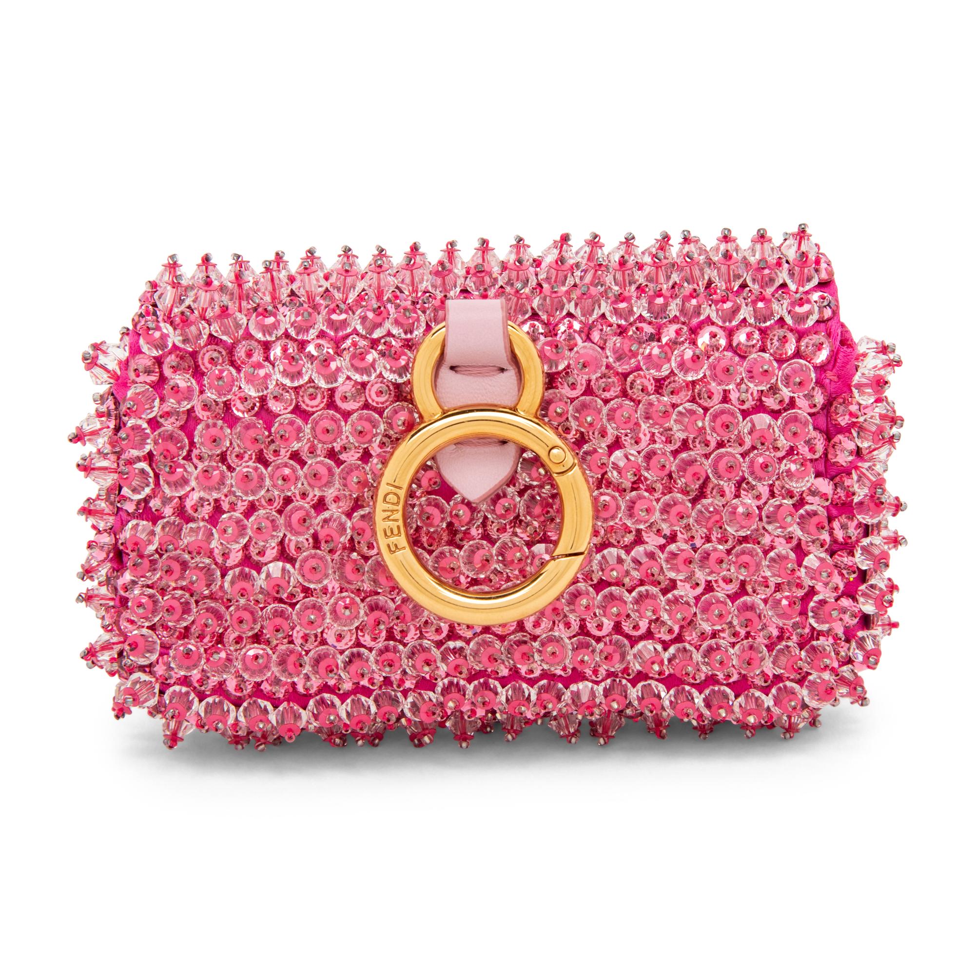 FENDI, BEADED PINK NANO BAGUETTE BAG