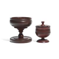 A Treenware Footed Bowl and Covered Urn