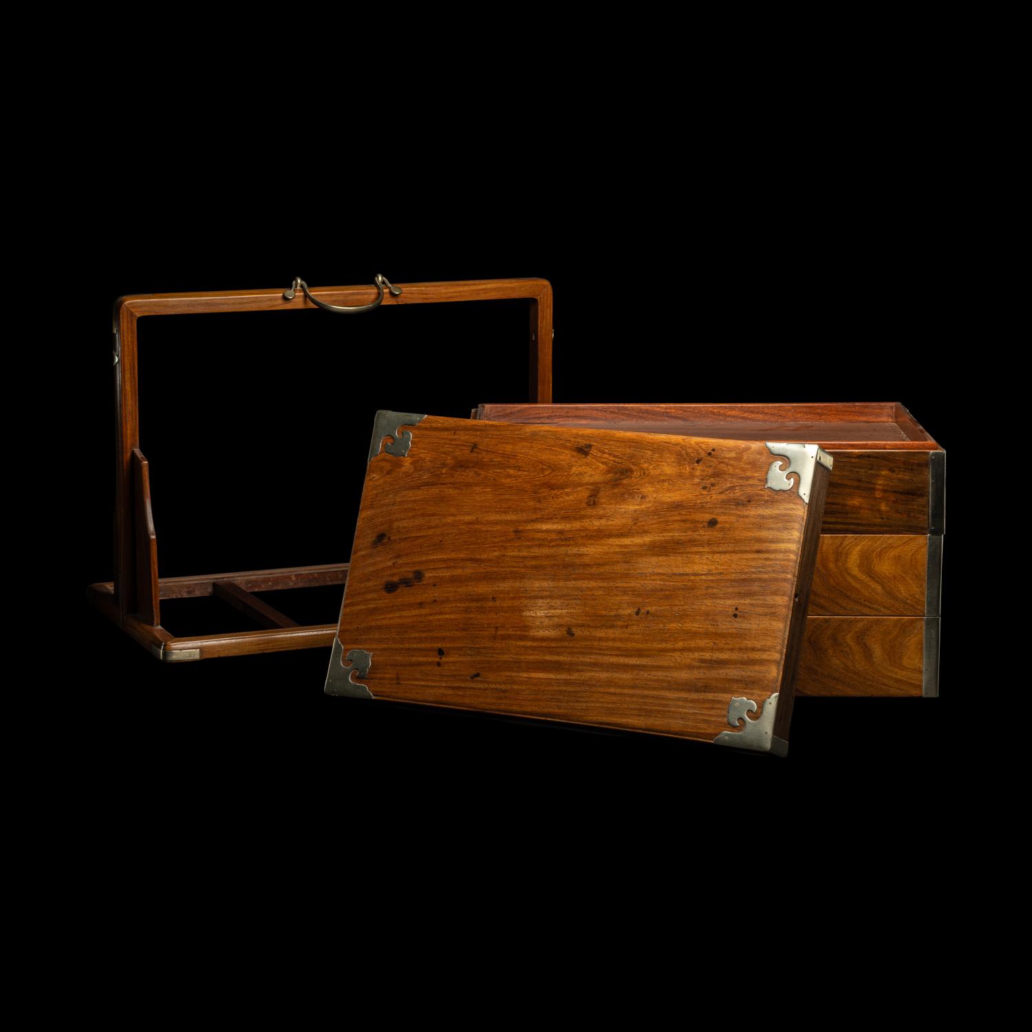 A Large Chinese Huanghuali Three-Tier Picnic Box 黃花梨三幢提盒