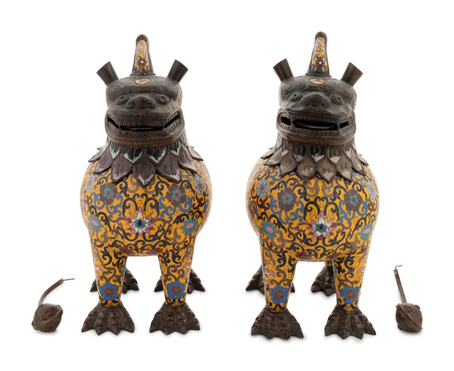 A Pair of Cloisonné Enamel Lions