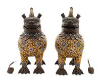 A Pair of Cloisonné Enamel Lions