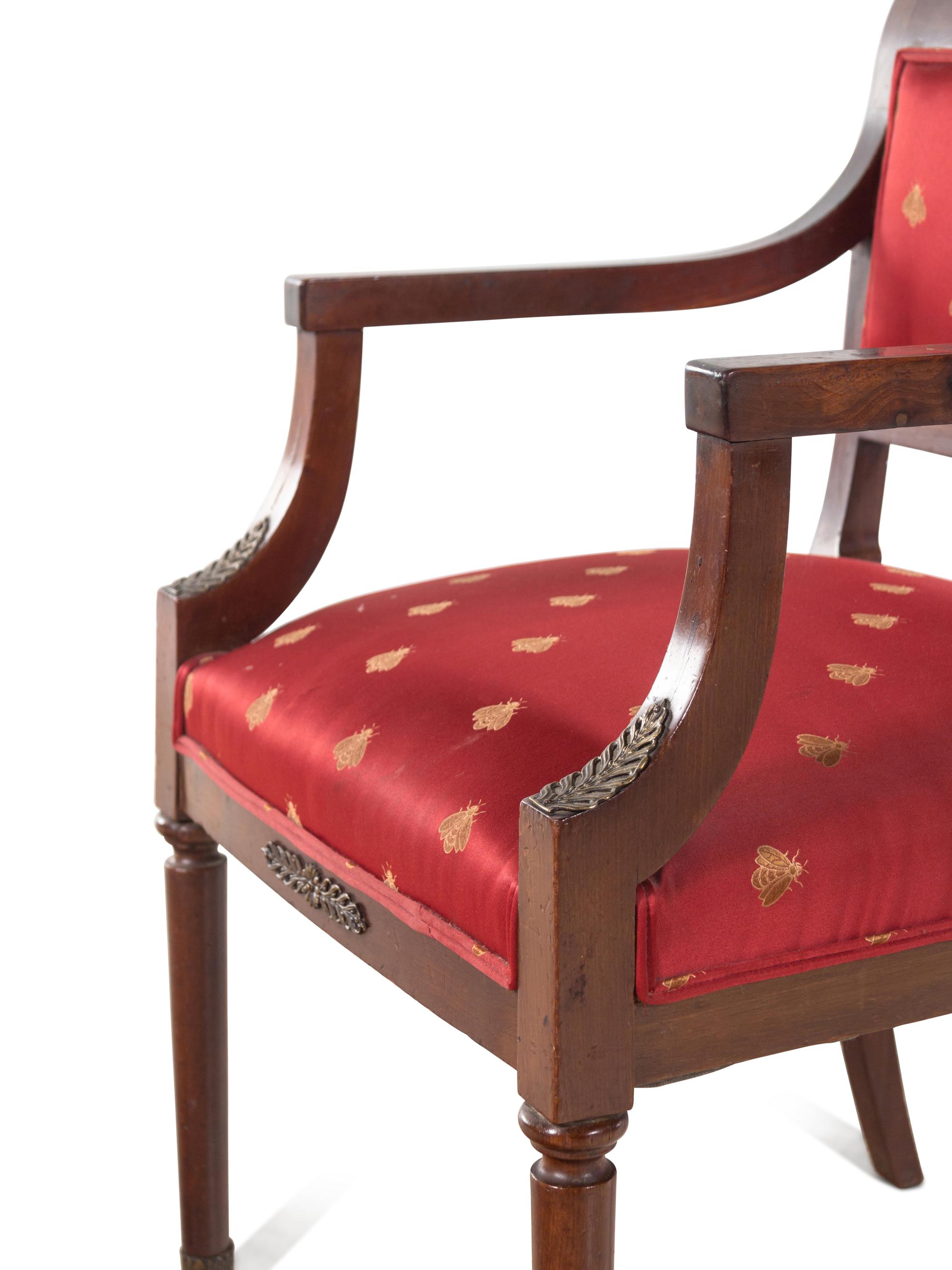 A Pair of Empire Style Gilt Metal Mounted Mahogany Armchairs