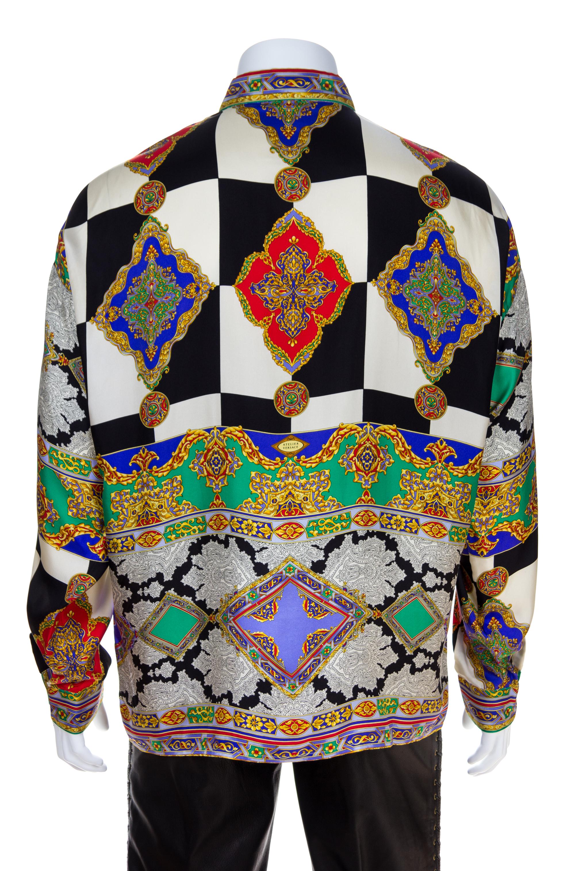 A Gianni Versace Silk Atelier Print Shirt, Size 54.