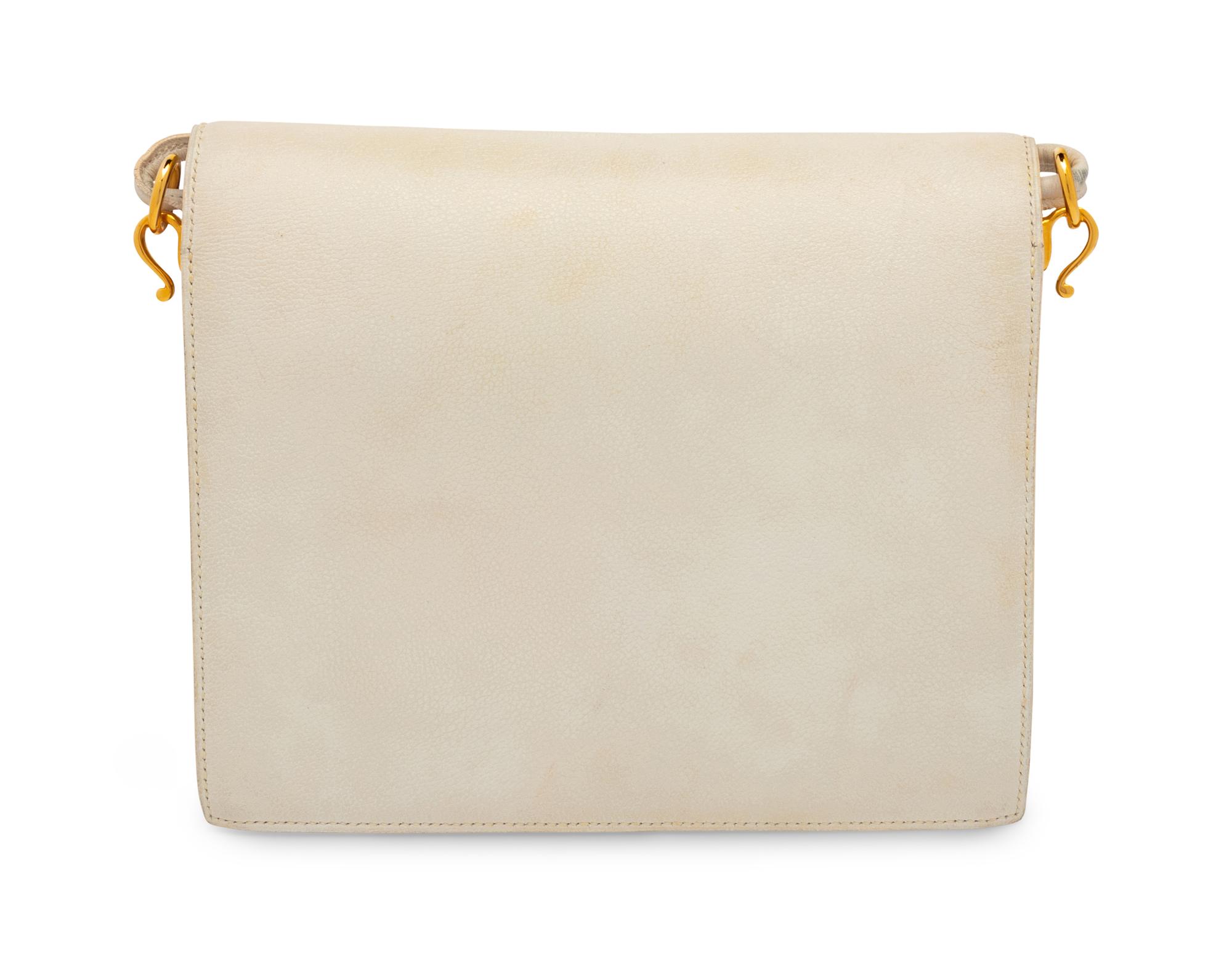 Hermès White Leather Flap Shoulder Bag, 1980s