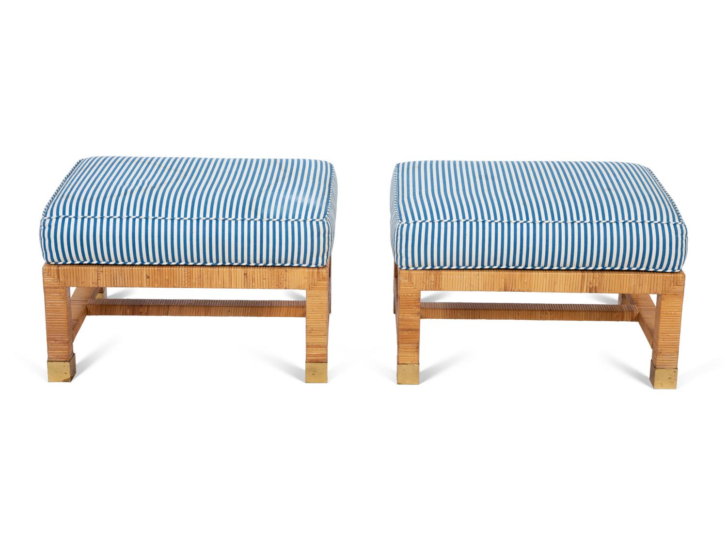 A Pair of Bielecky Brothers Rattan-Wrapped Stools — 20TH CENTURY