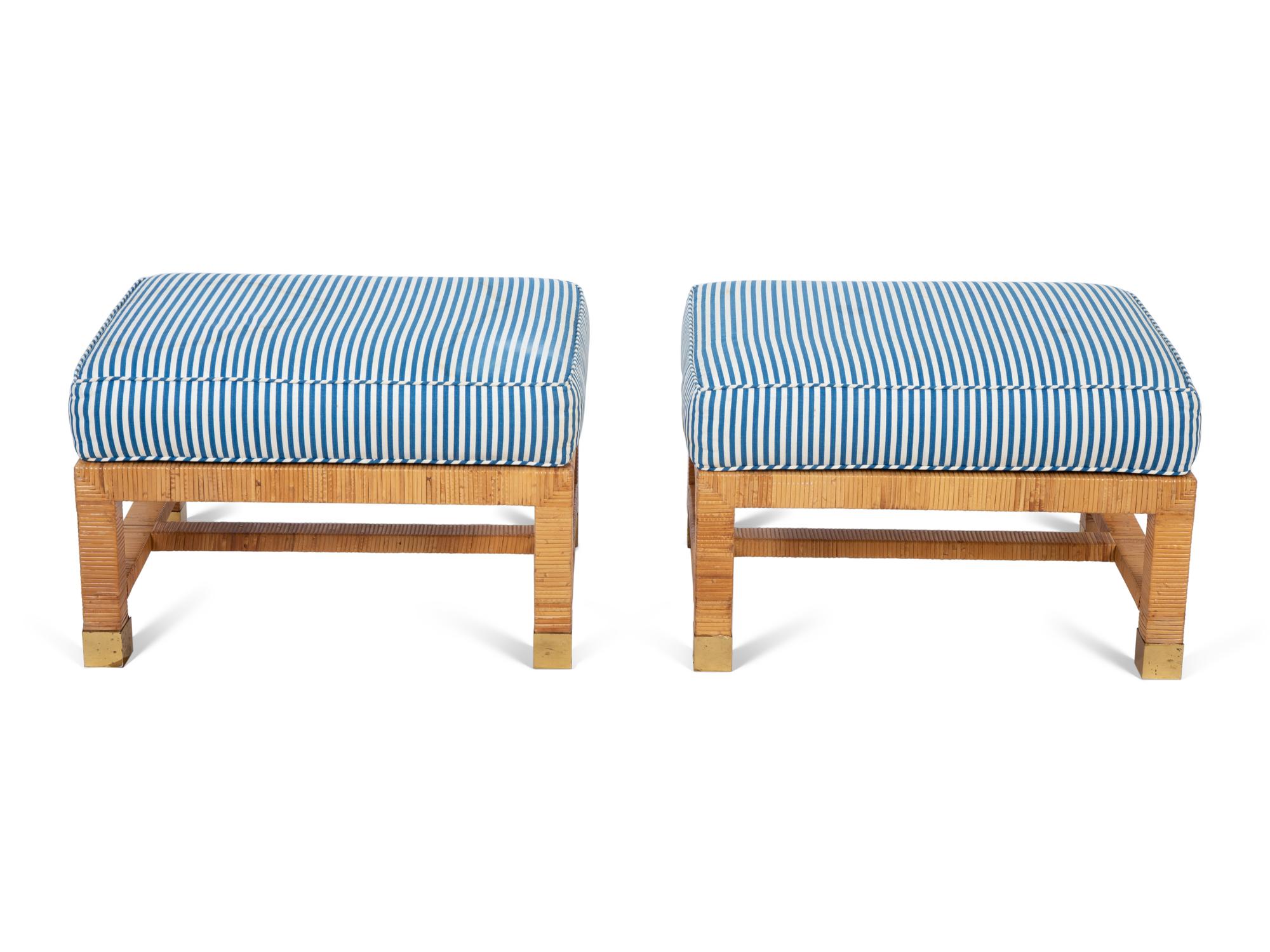 A Pair of Bielecky Brothers Rattan-Wrapped Stools — 20TH CENTURY
