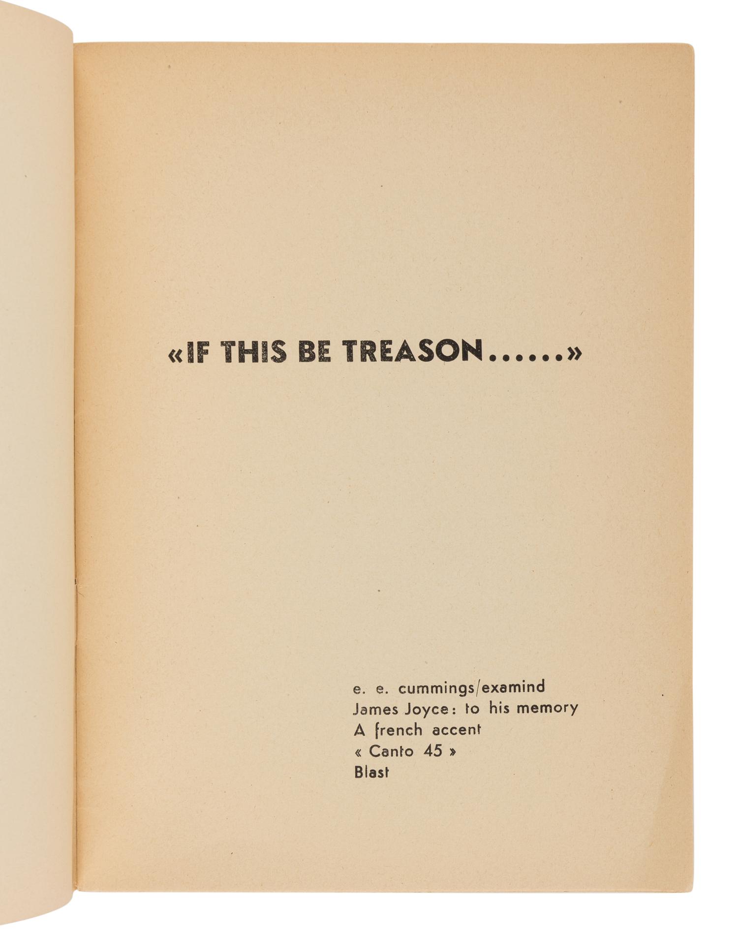 POUND, Ezra (1885-1972). If This Be Treason . Siena: Printed for Olga Rudge, 1948.