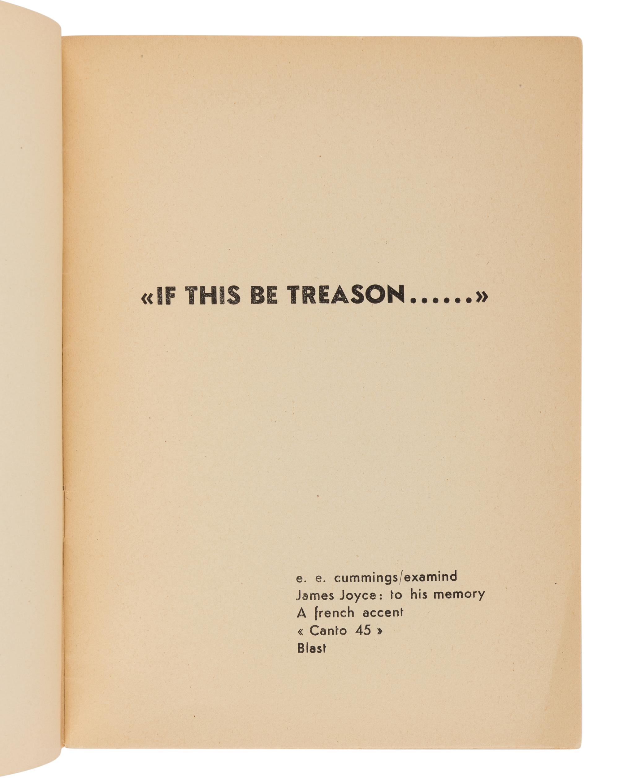 POUND, Ezra (1885-1972). If This Be Treason . Siena: Printed for Olga Rudge, 1948.