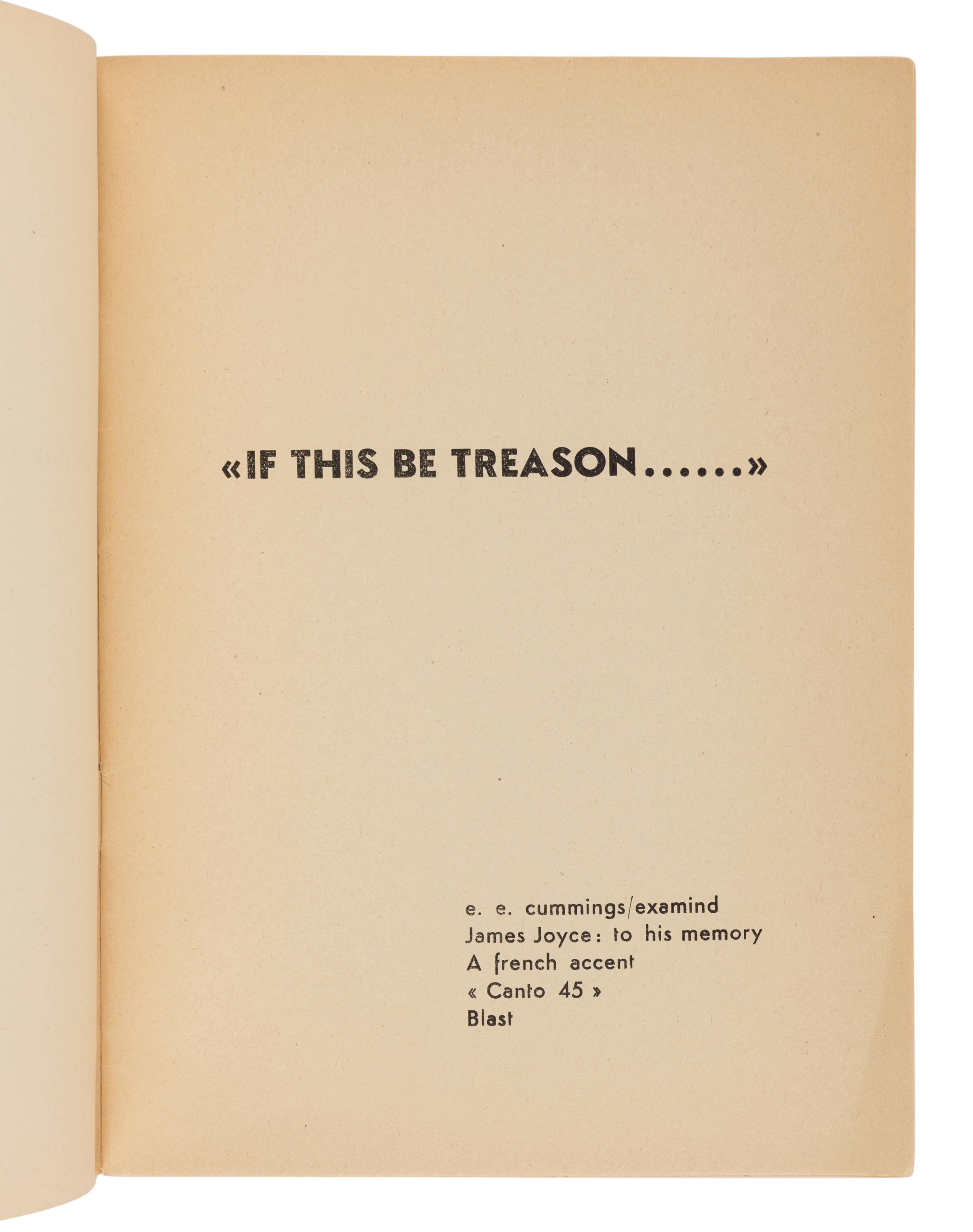 POUND, Ezra (1885-1972). If This Be Treason . Siena: Printed for Olga Rudge, 1948.