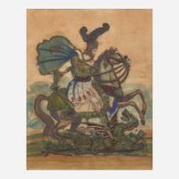 A group of four English "tinsel" dressed figures or prints depicting historical figures 19th century