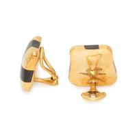 ANGELA CUMMINGS, YELLOW GOLD AND BLACK JADE EARCLIPS