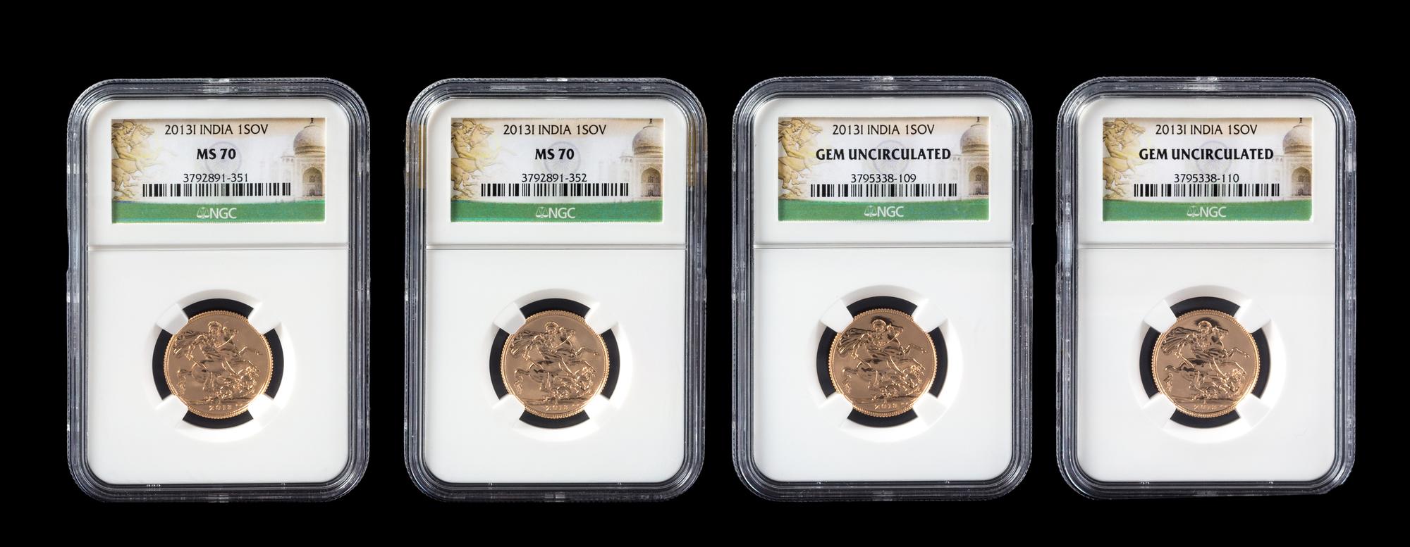 A Group of Four United Kingdom Royal Mint 2013-India Gold Sovreign Coins