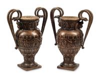 A Pair of Large Egyptian Revival Style Bronze Vases