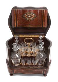 A Continental Burlwood and Brass Inset Cave A Liqueur Height 14 1/2 inches.