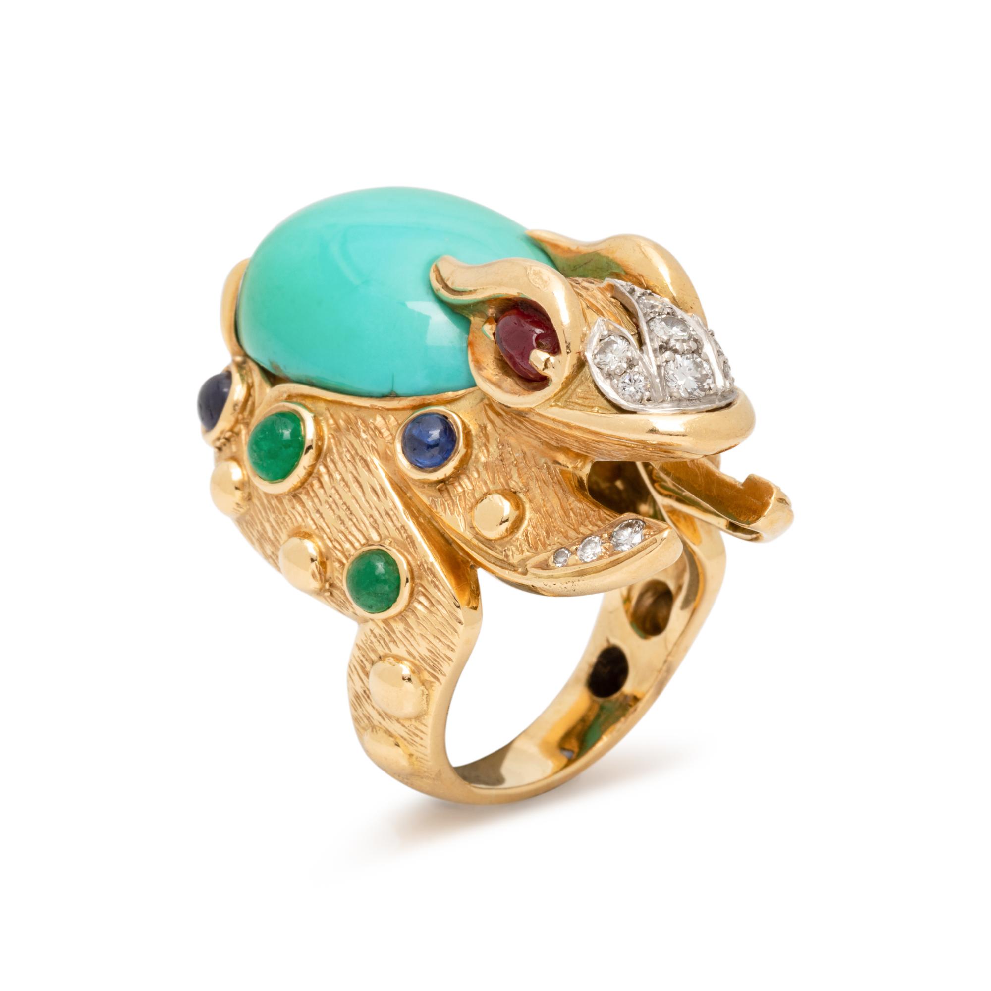 YELLOW GOLD, MULTIGEM AND DIAMOND RING
