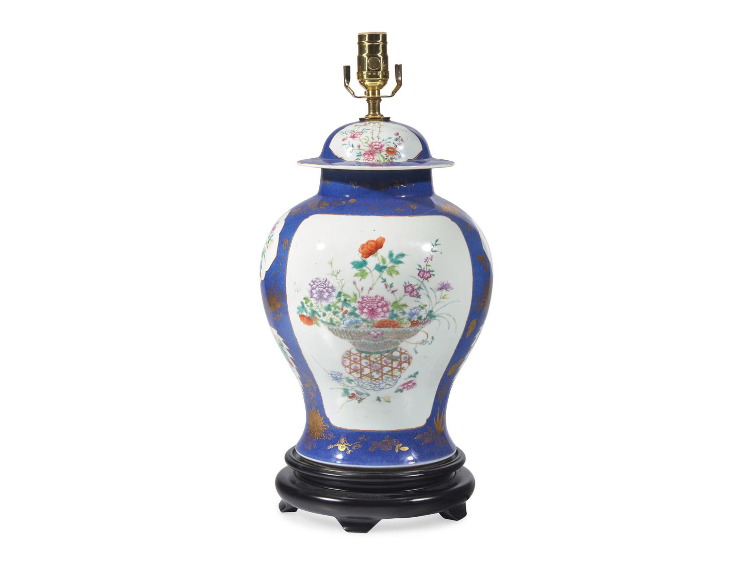 A Chinese Famille Rose Porcelain Jar And Cover Mounted As A Lamp