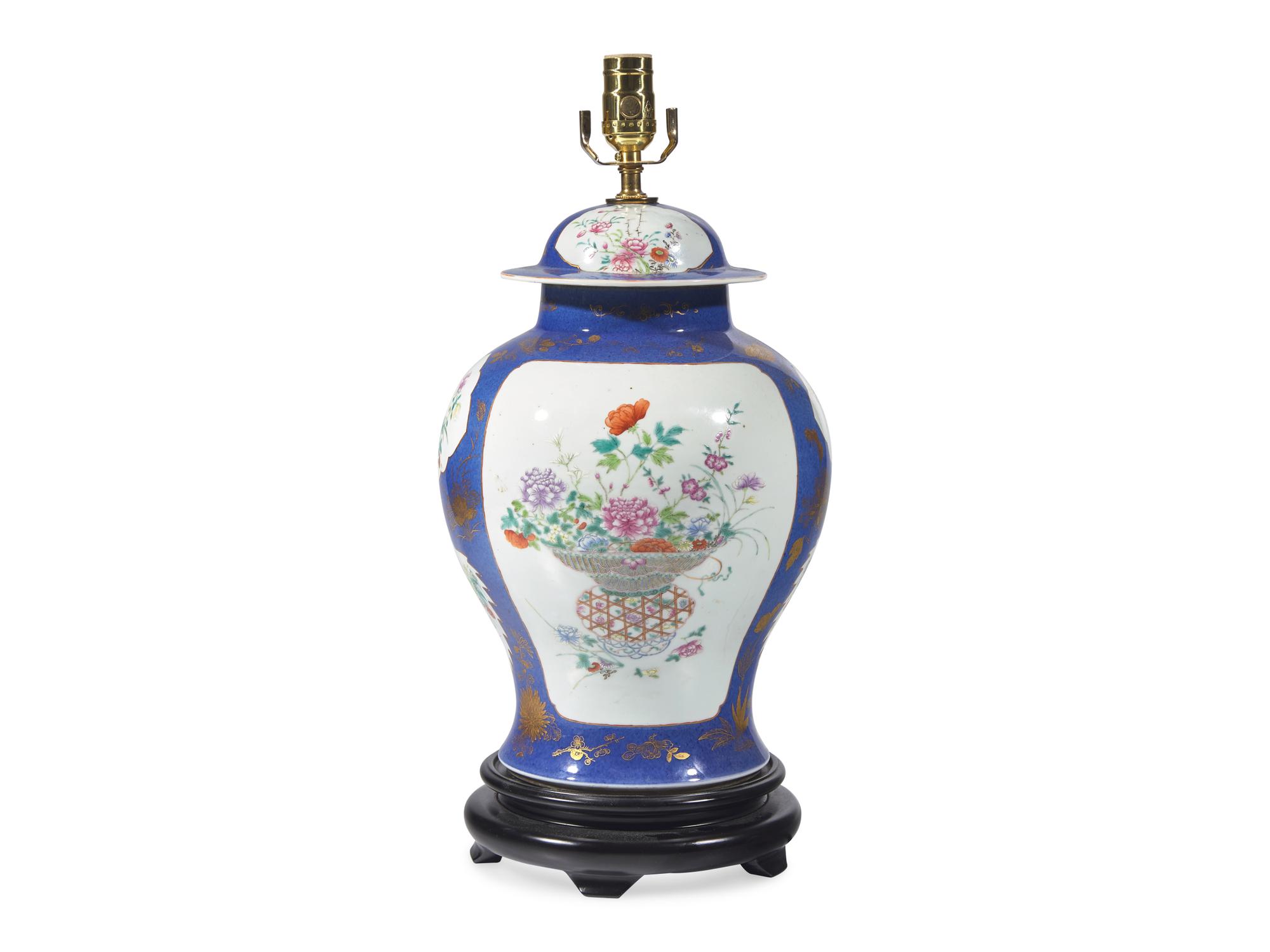 A Chinese Famille Rose Porcelain Jar And Cover Mounted As A Lamp