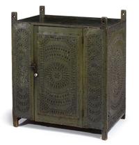 Green-painted punched tin hanging pie safe probably berks county, pa, 19th century