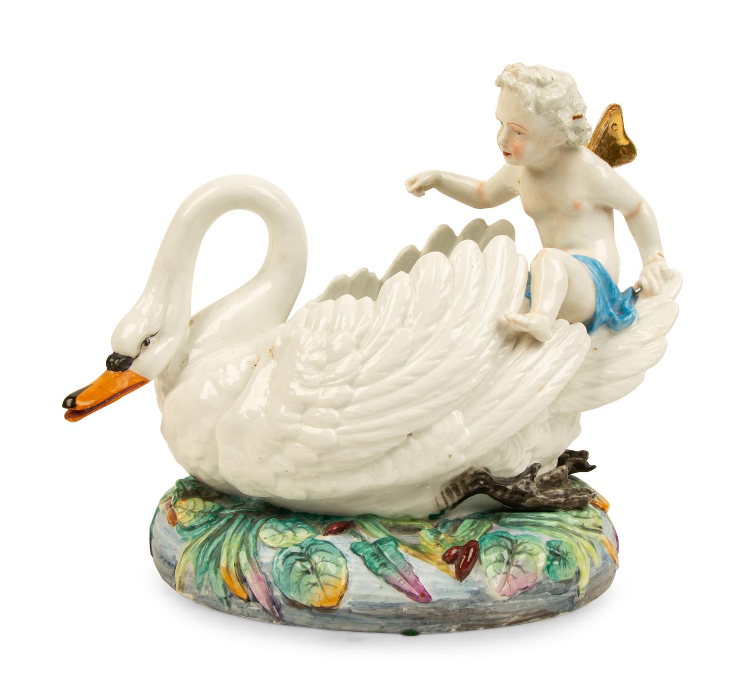A Meissen Style Porcelain Swan-Form Centerpiece — 19TH CENTURY