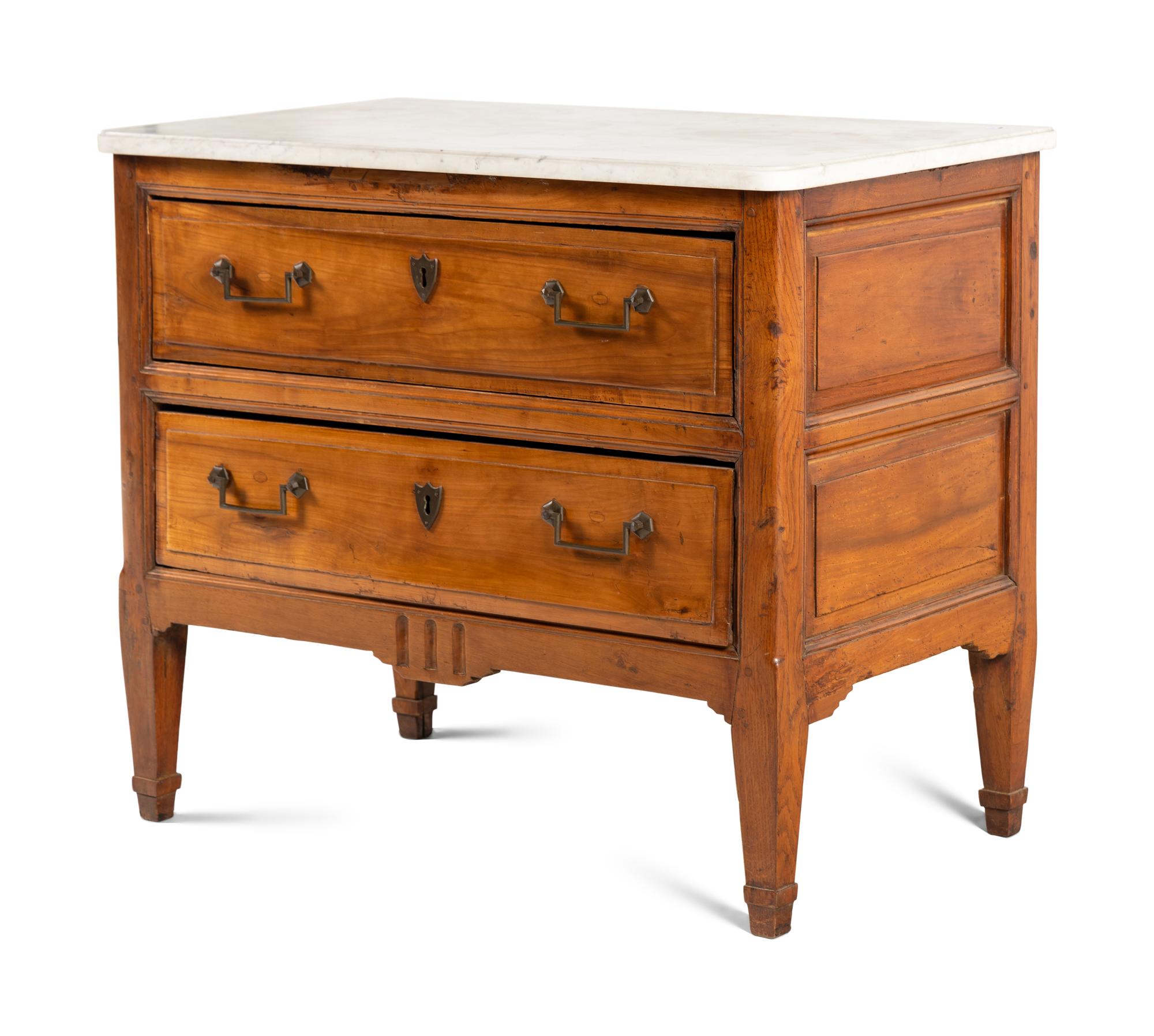A French Provincial Fruitwood Marble-Top Bureau