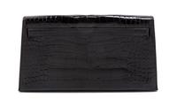 An Hermes Black Shiny Alligator Kelly Clutch Bag, 11 x 6 x 1 1/2 inches.
