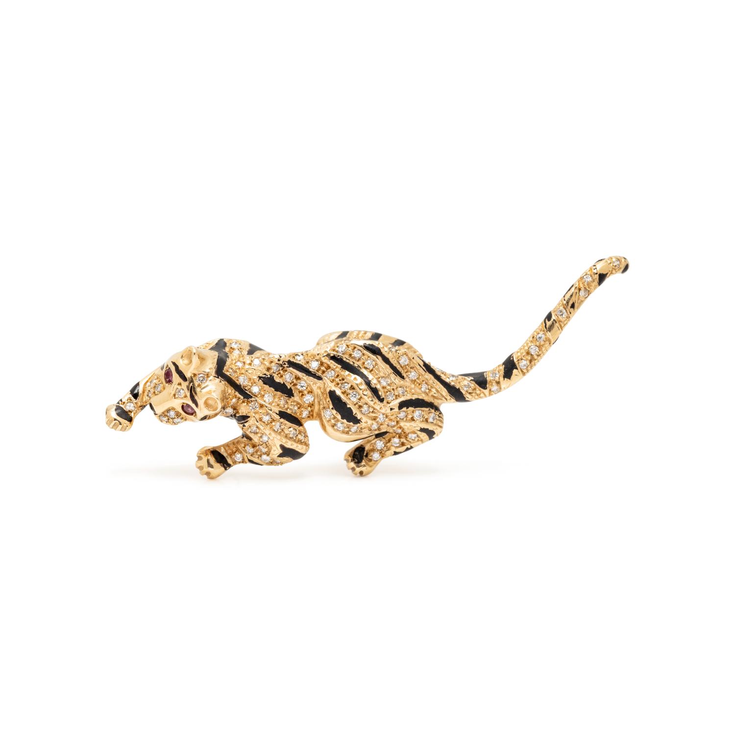 COLLECTION OF YELLOW GOLD AND DIAMOND BIG CAT JEWELRY