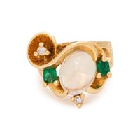 VIRGILIO OF TAXCO, OPAL, DIAMOND AND EMERALD RING