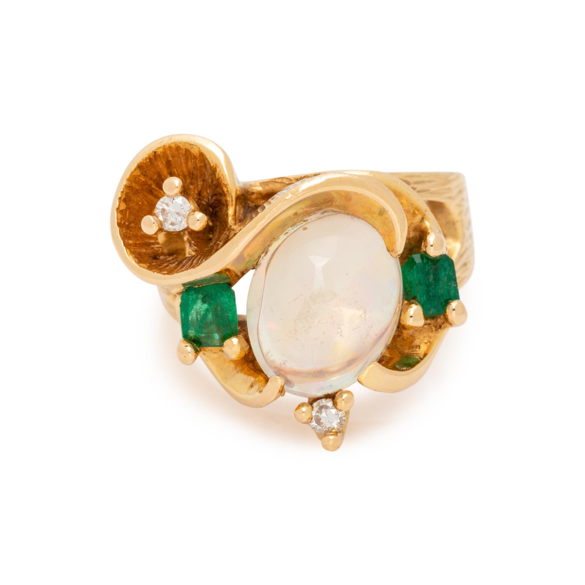 VIRGILIO OF TAXCO, OPAL, DIAMOND AND EMERALD RING