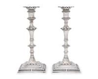 A Pair of George III Sterling Silver Candlesticks Bearing an Armorial Crest for the Morgan Family