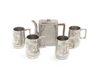 Five Chinese Pewter Tea Wares Height of tallest 5 1/2 inches.