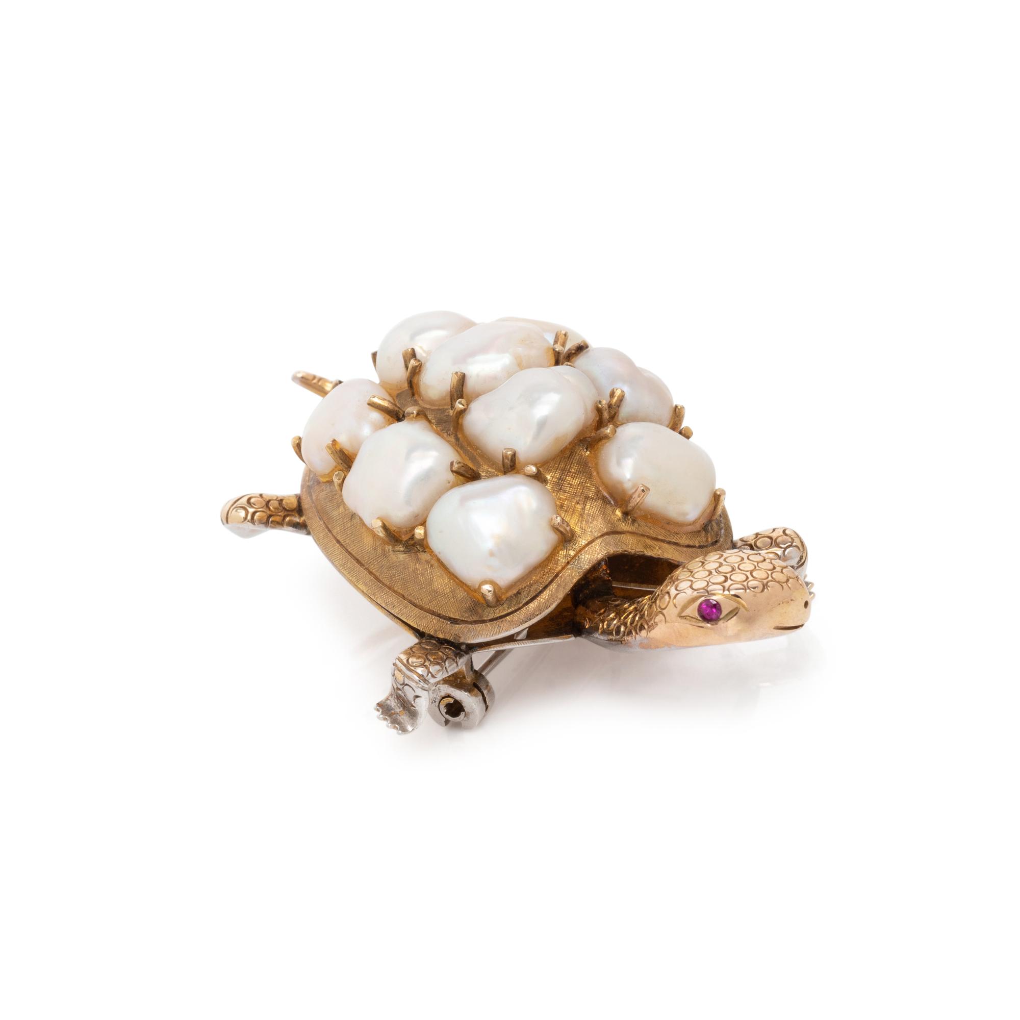 CULTURED BAROQUE PEARL TURTLE BROOCH