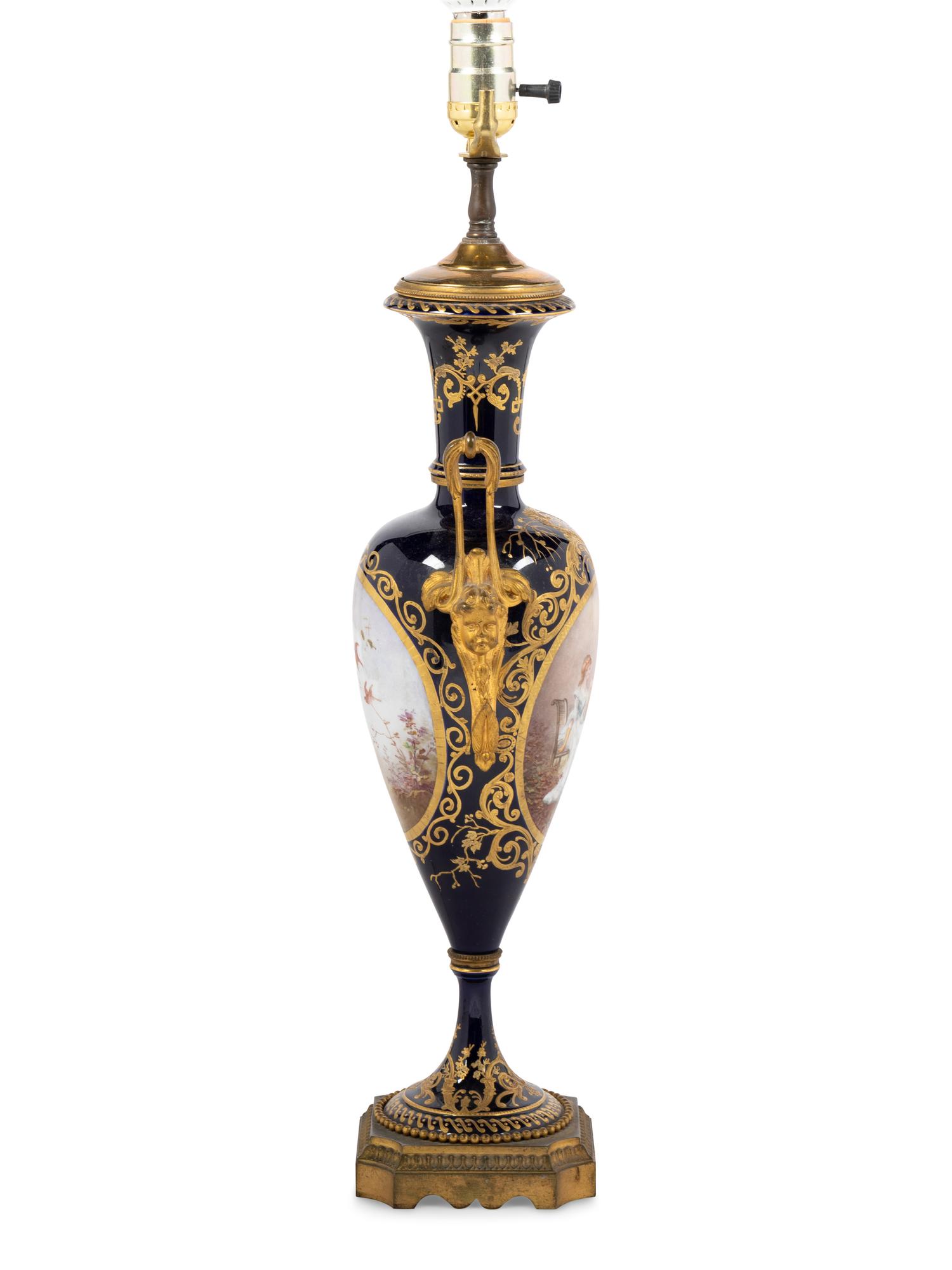 A Sèvres Style Porcelain Vase Mounted as a Lamp