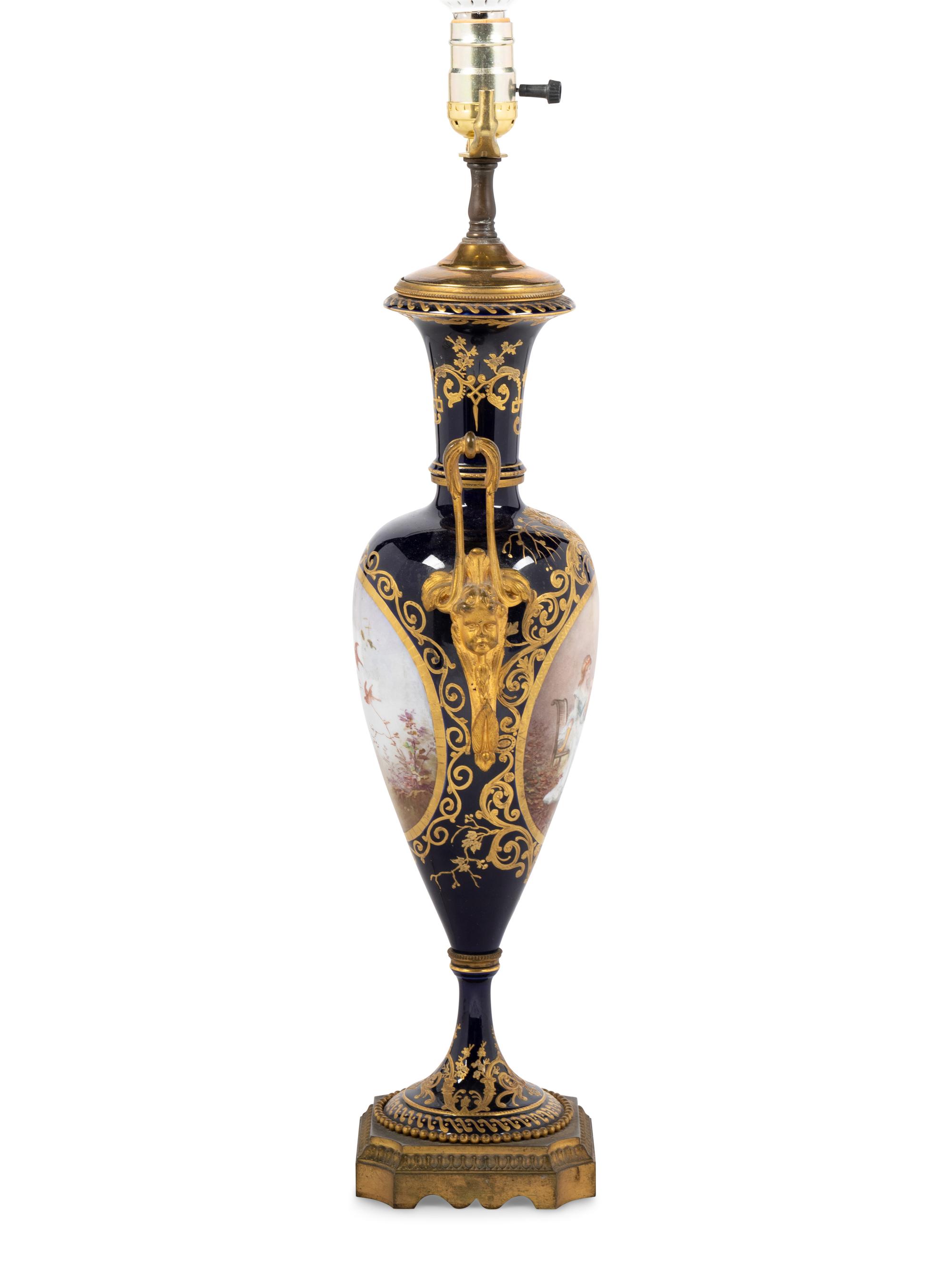A Sèvres Style Porcelain Vase Mounted as a Lamp