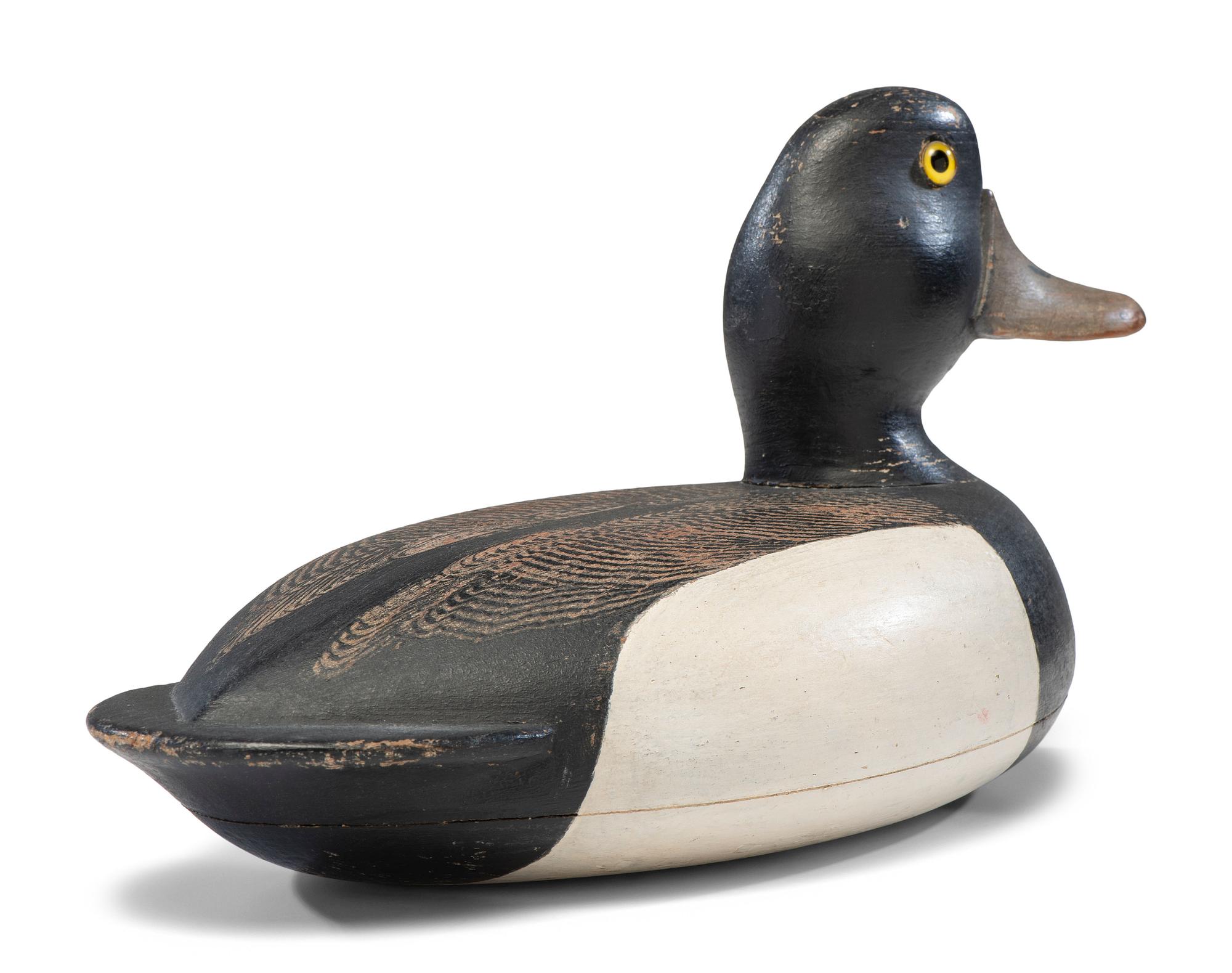 A Carved and Painted Wood Bluebill Drake Decoy, Attributed to Fred Allen (American, 1838-1912)