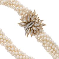 MULTISTRAND CULTURED PEARL NECKLACE WITH BICOLOR GOLD AND DIAMOND CLASP