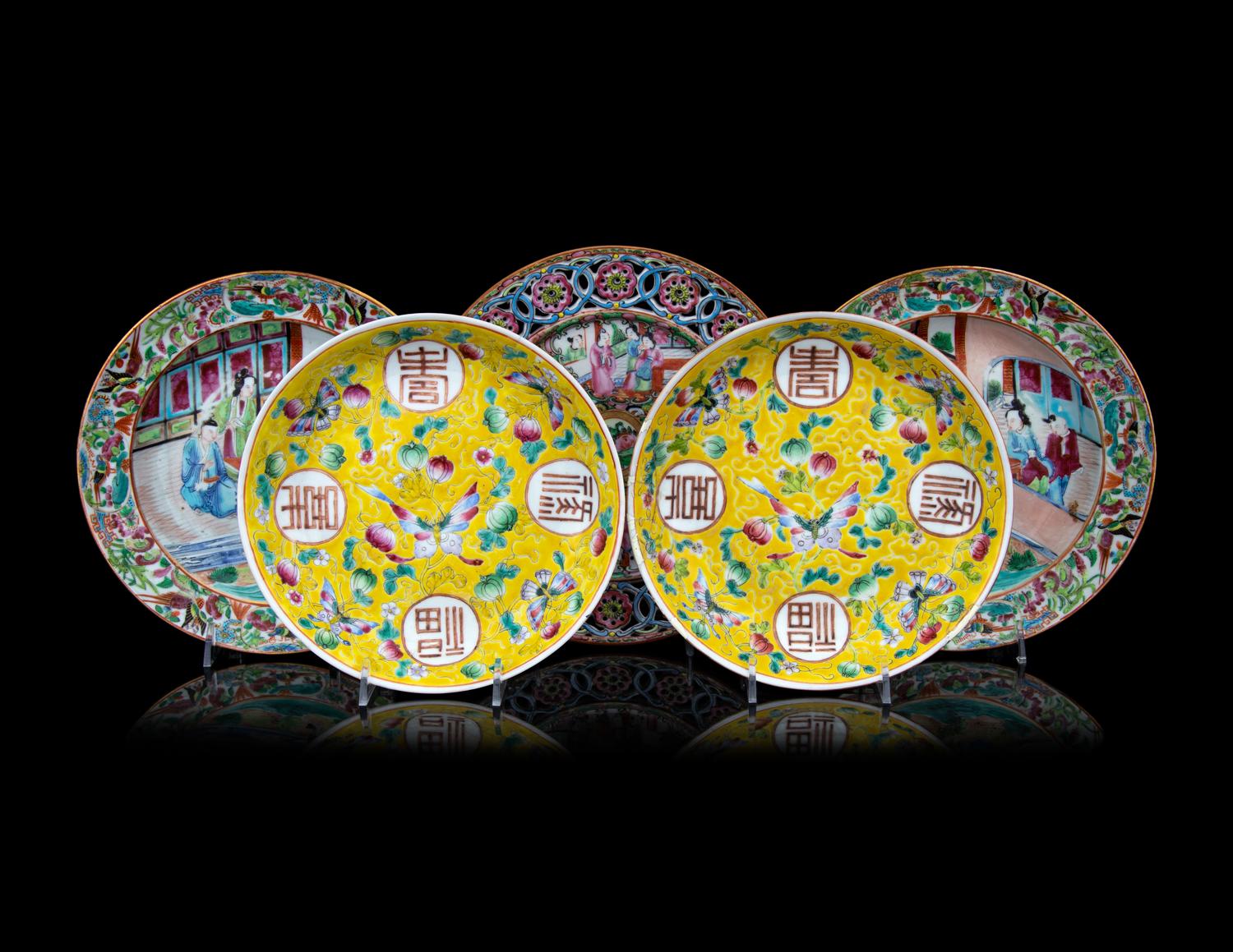 Five Chinese Famille Rose Porcelain Plates