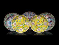 Five Chinese Famille Rose Porcelain Plates