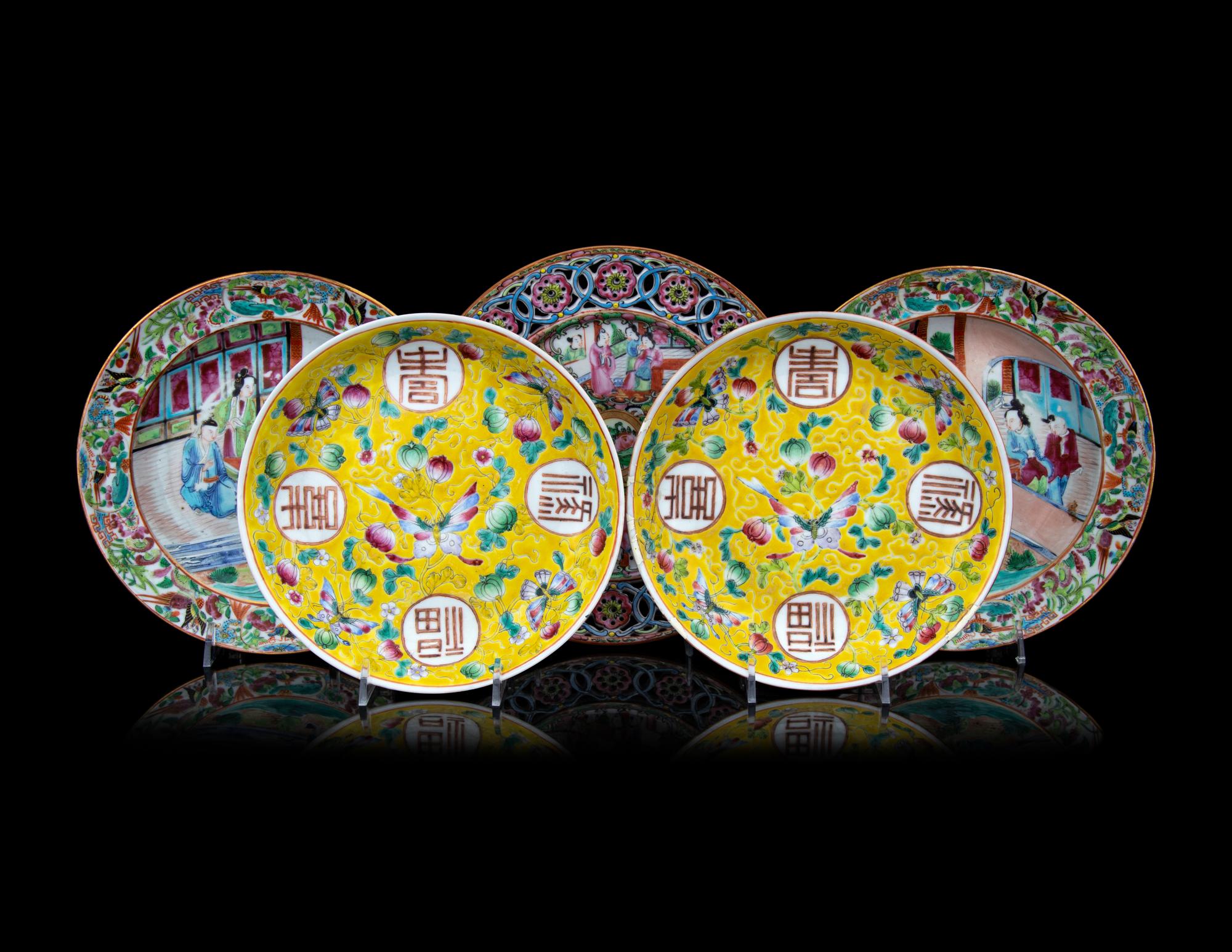 Five Chinese Famille Rose Porcelain Plates