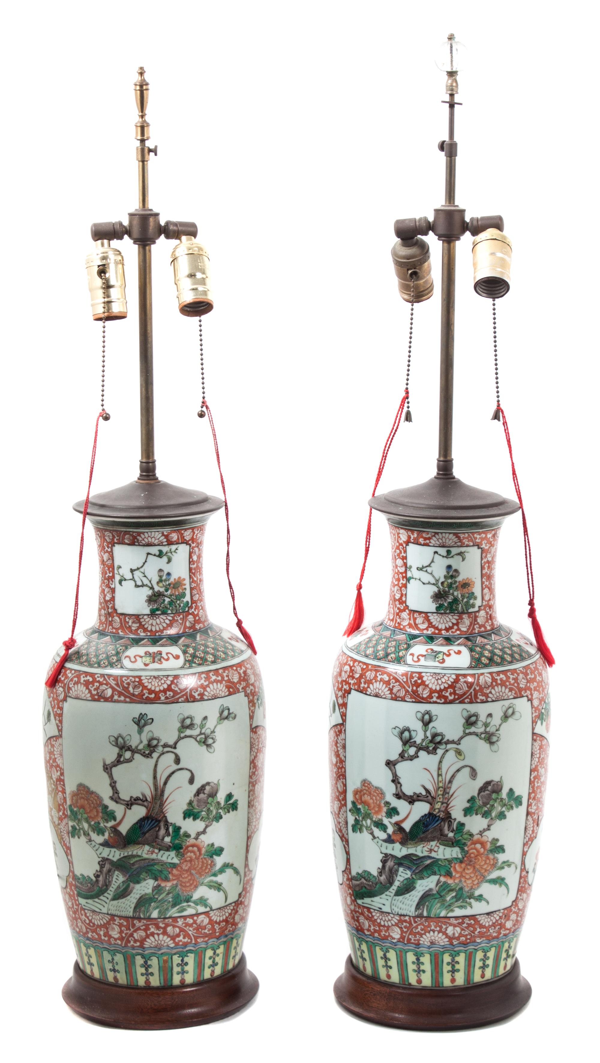 A Pair of Famille Verte Porcelain Vases Height 33 inches. — 20TH CENTURY