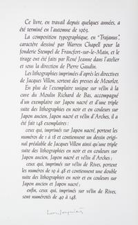 (VILLON, JACQUES) VILLON, FRANCOIS. Le grand testament. Paris, 1963. Limited, signed, with two additional suites.