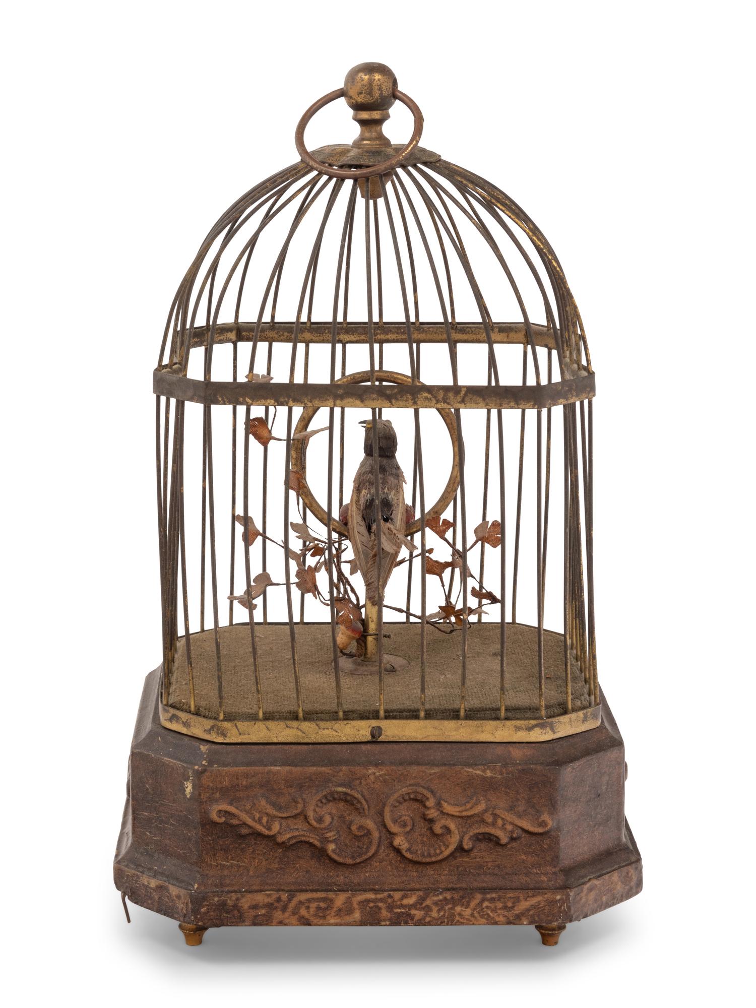 A German Gilt Metal Singing Automaton Bird Cage by Karl Griesbaum