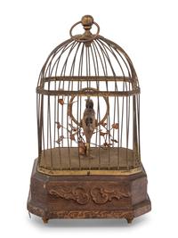 A German Gilt Metal Singing Automaton Bird Cage by Karl Griesbaum