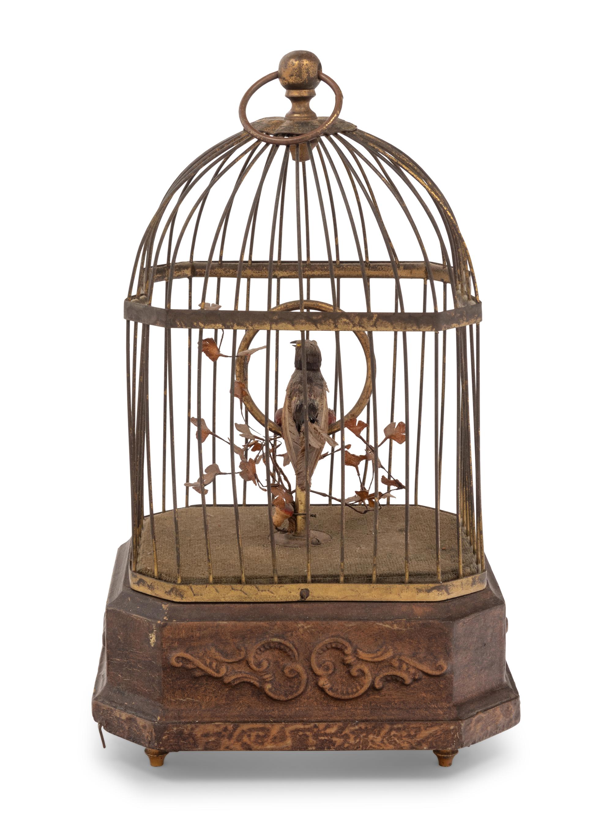 A German Gilt Metal Singing Automaton Bird Cage by Karl Griesbaum