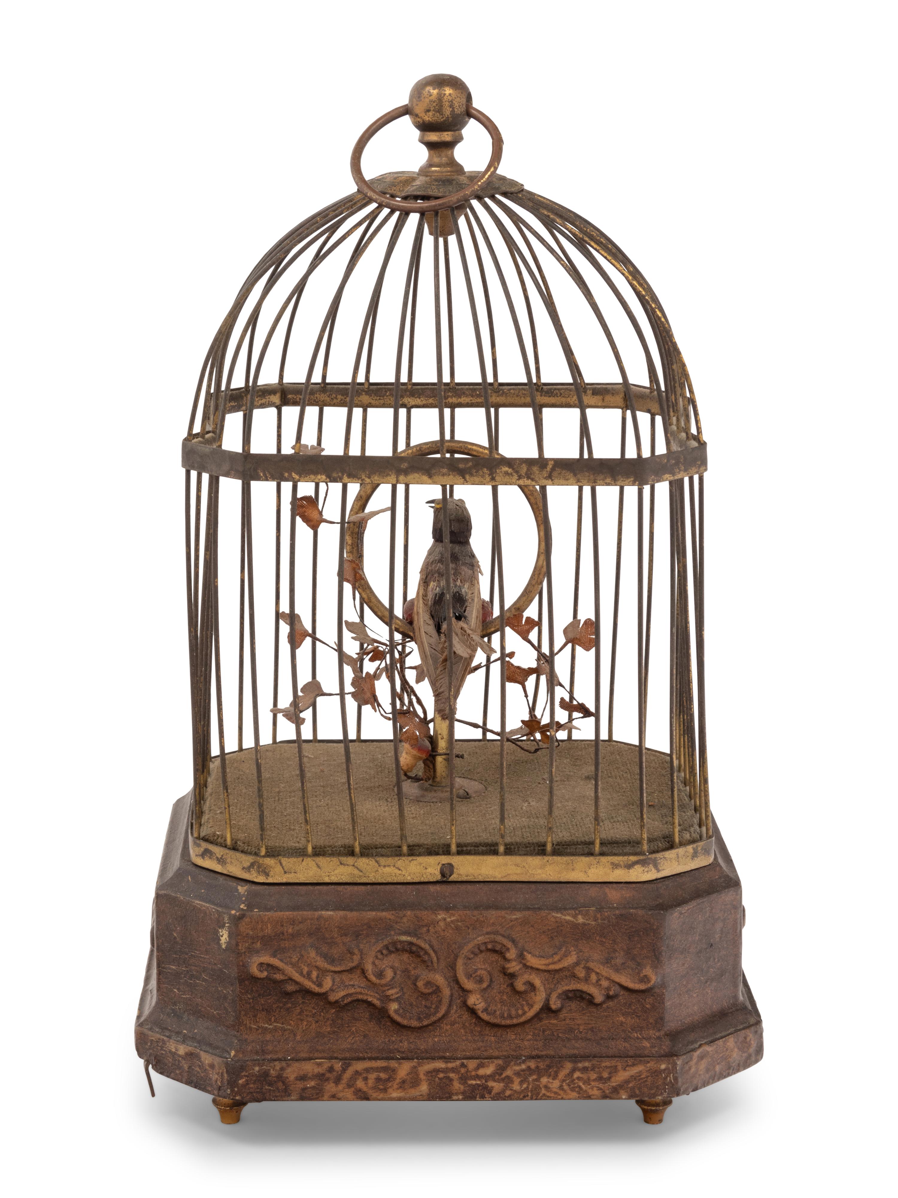 A German Gilt Metal Singing Automaton Bird Cage by Karl Griesbaum