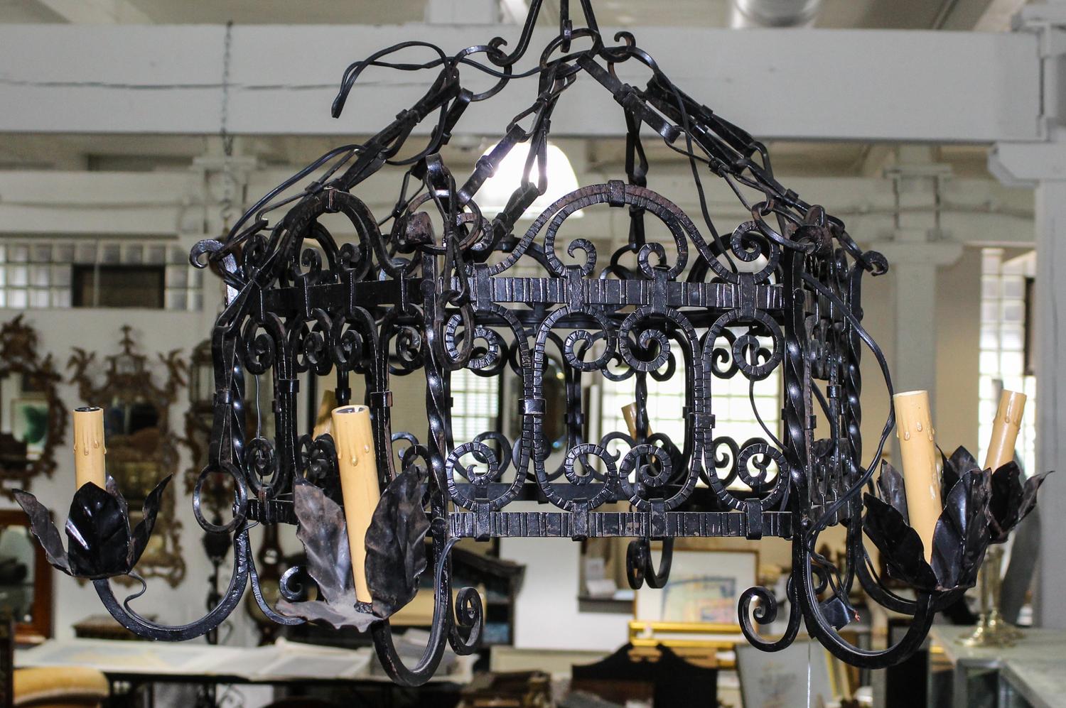 Two Wrought Iron Light Fixtures Diameter of largest 30 1/2 inches. — LATE 19TH/EARLY 20TH CENTURY