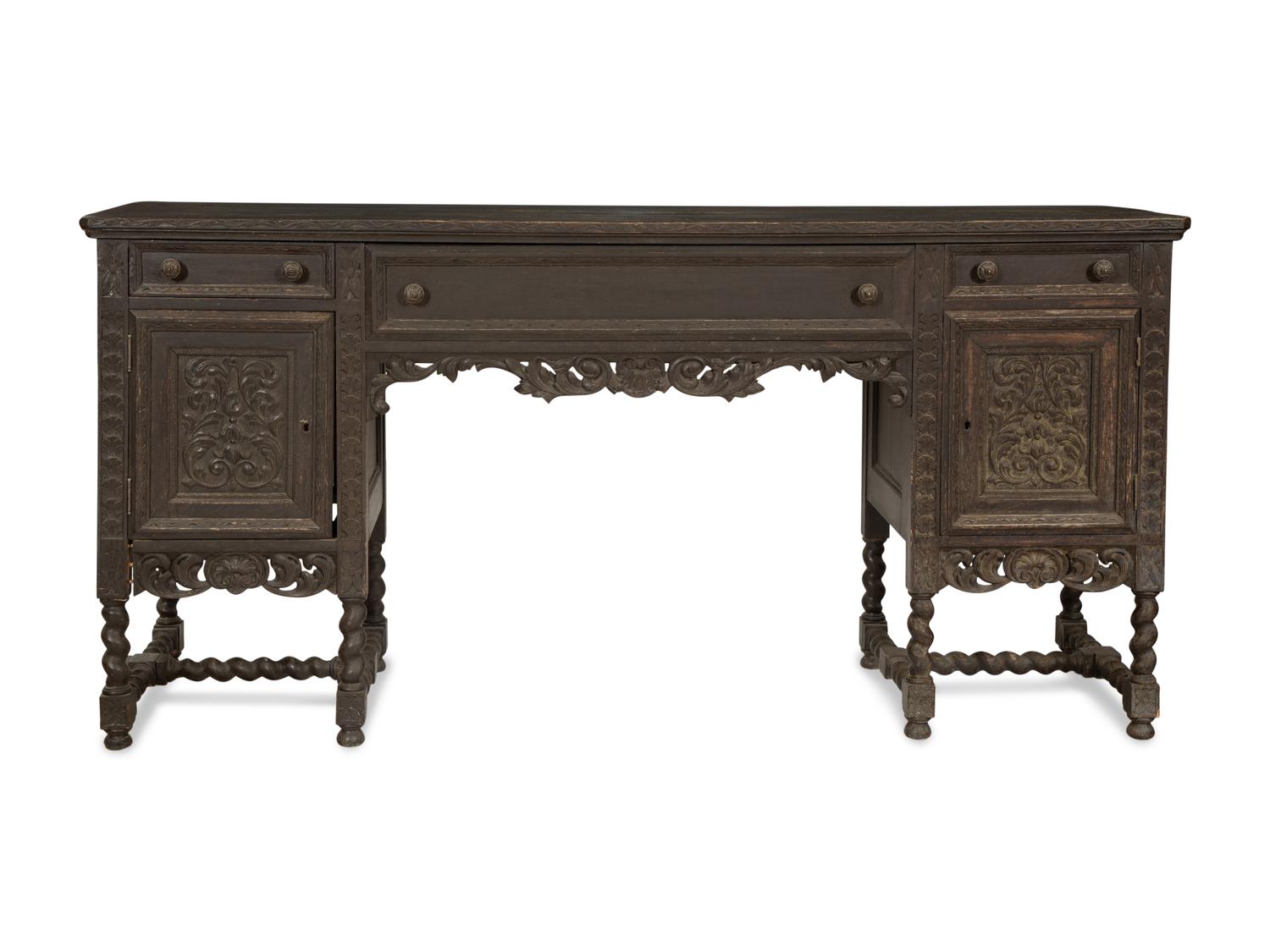 A Minzner Carved Oak Jacobean Style Side Board