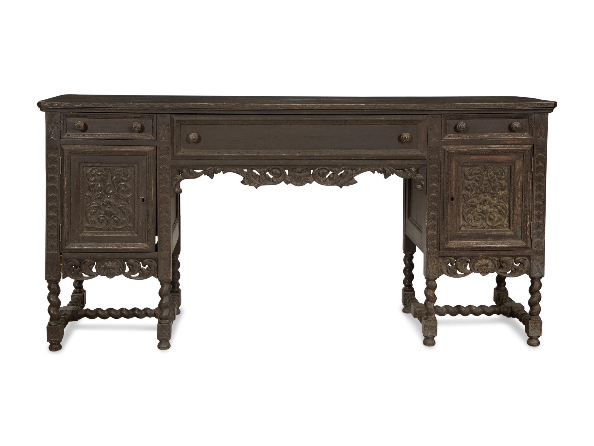 A Minzner Carved Oak Jacobean Style Side Board