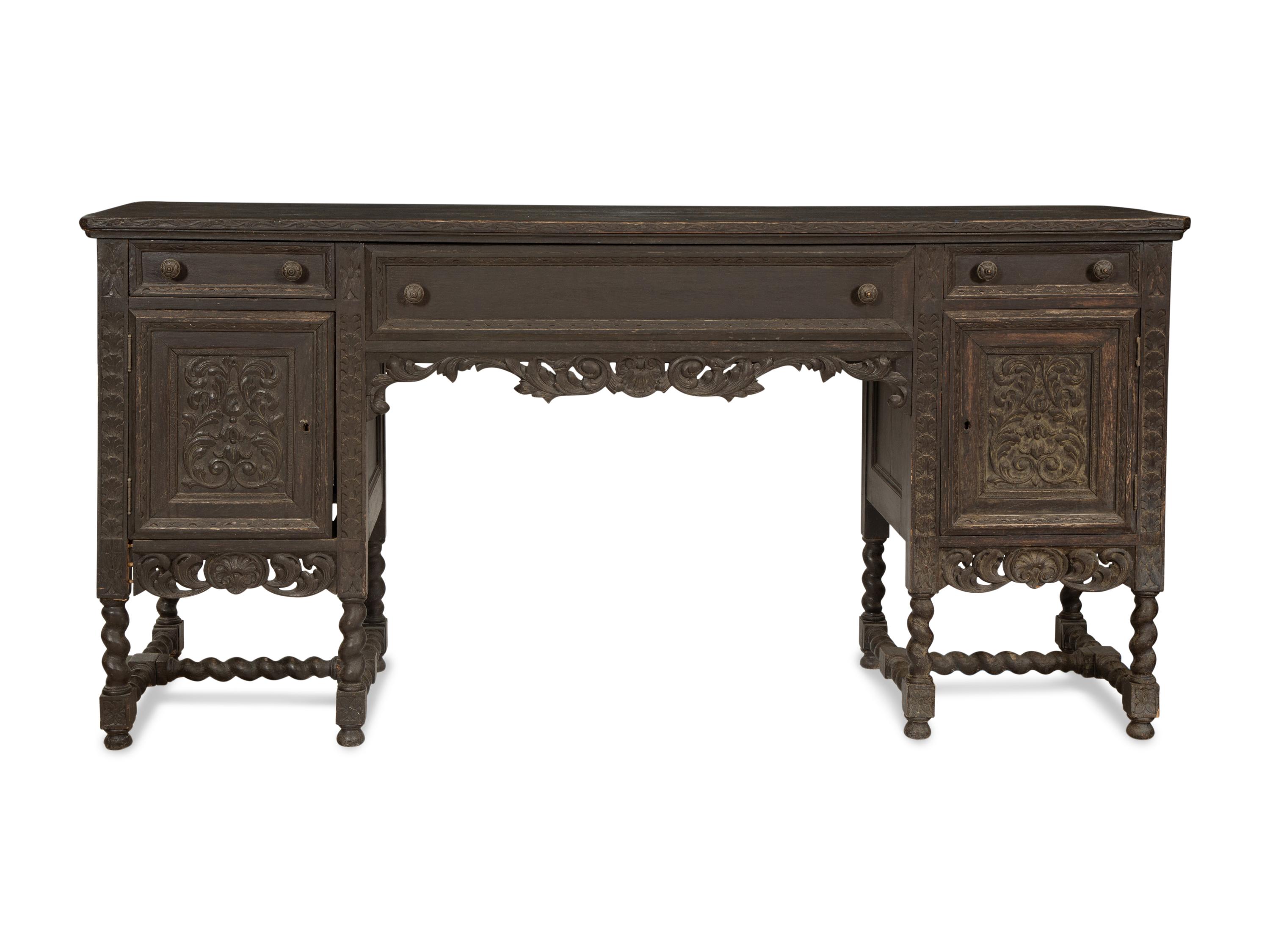 A Minzner Carved Oak Jacobean Style Side Board